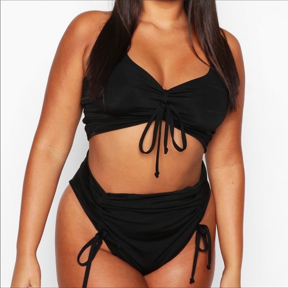 BooHoo | Plus Size Black Ruched High Waist Bikini
